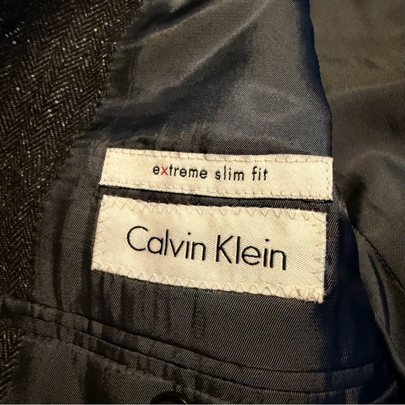 Calvin‎ Klein suit jacket professor elbow patches wool silk polyester size 40L - Picture 7 of 9